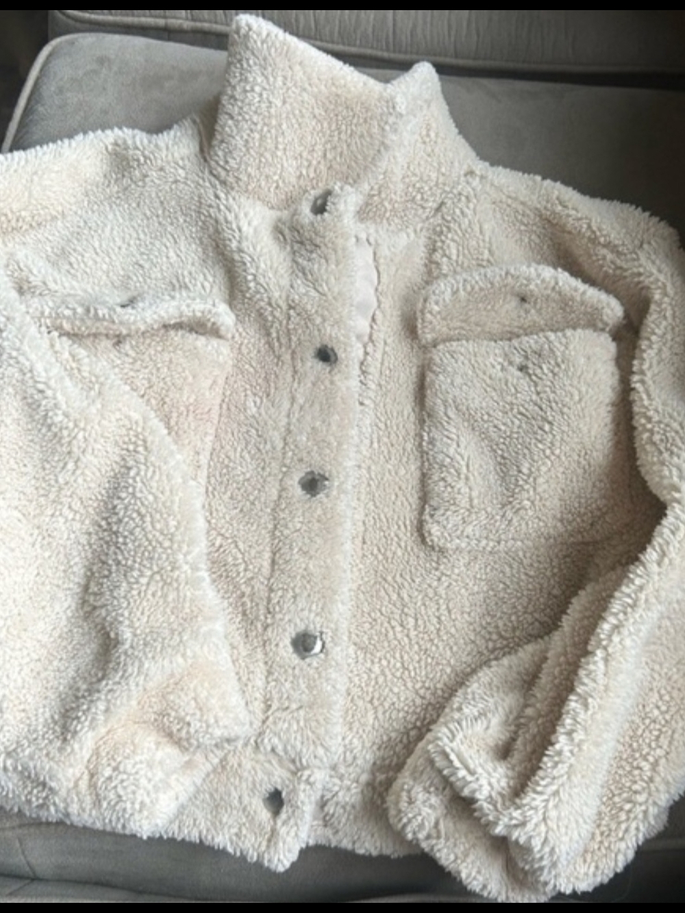 Kids Cream Sherpa Puffer Jacket with Snap Front